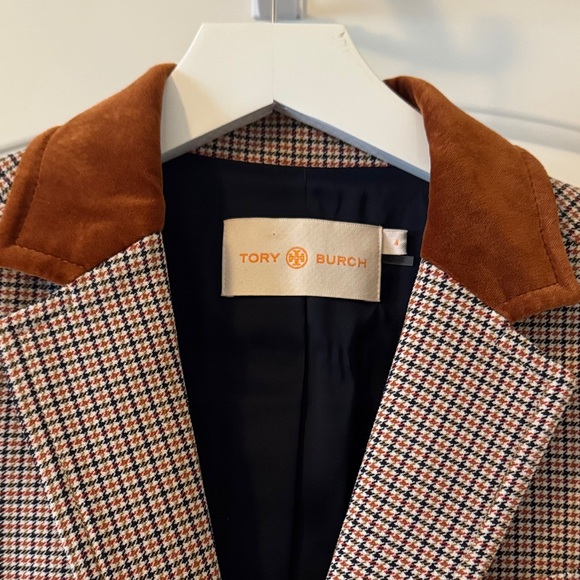 Tory Burch Checkered Blazer with Brown Collar - Picture 2 of 9